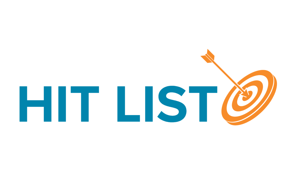the words "Hit List" on a white background with an orange arrow going into a target. on the right