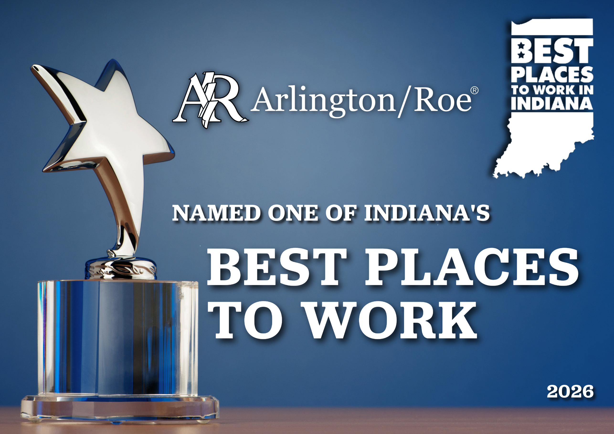 blue background with Arlington/Roe and the text named one of the best places to work