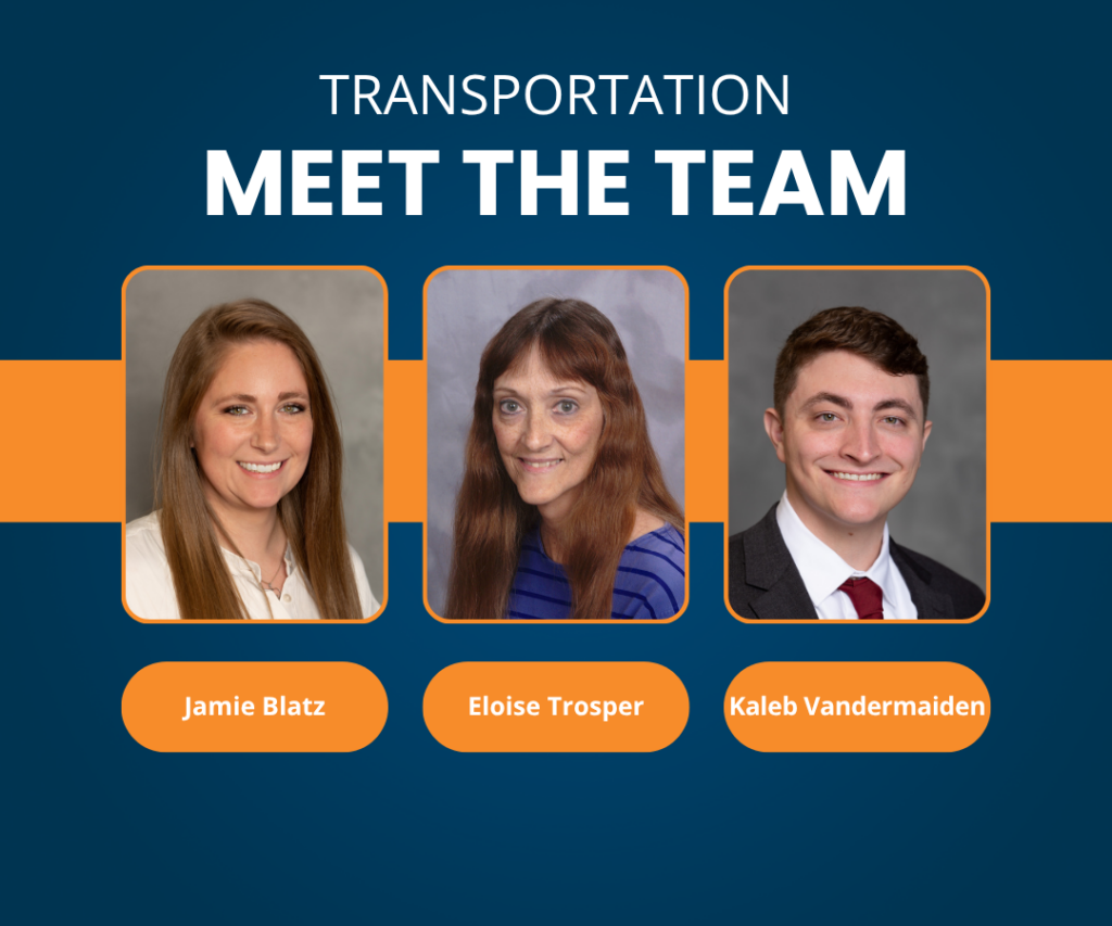 a graphic with three people and verbiage that says meet the team