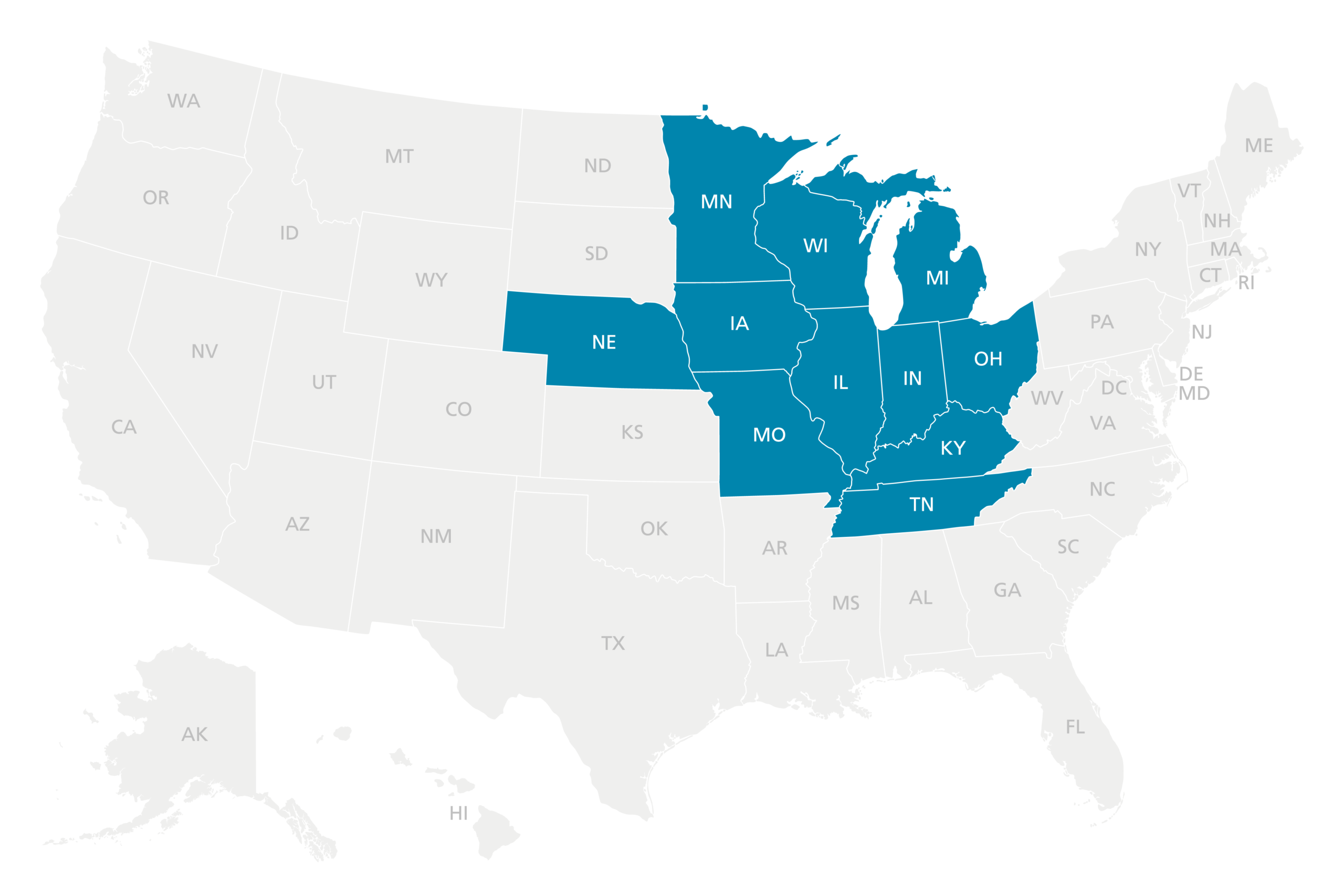 Map showing all states where Arlington/Roe operates